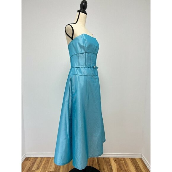 Pinky & Me Party Dress Size 14 Blue Strapless Convertible Dainty Rhinestone Bow - Picture 5 of 13